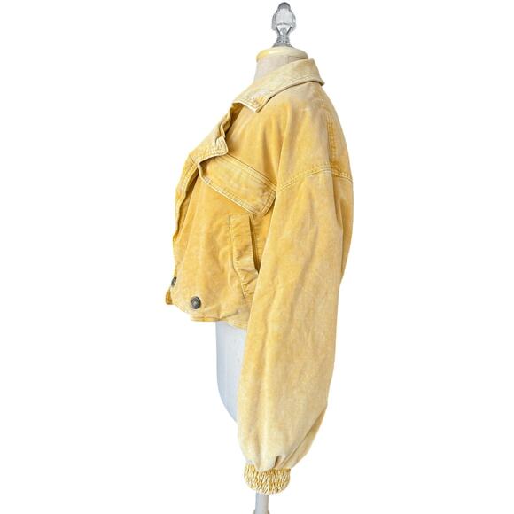We The Free People Sure Thing Bomber Yellow Jacket Small Boho Corduroy - Picture 5 of 14